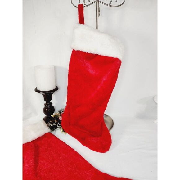 Vintage Revival Plush Christmas Stockings 18" Red White Fur Trim Holiday Decor - Picture 9 of 9